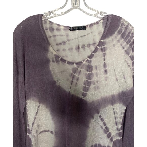 T*PARTY Lavender + White Tie-Dye Sheer Ruffle Hem Long Sleeve Tunic Size Large - Picture 2 of 7